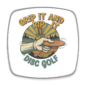 Pack es und reiß es Disc Golf Flying Disc - Viereckiger Kühlschrankmagnet - Weiß - Vorne