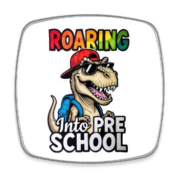 Brüllen in den Vorschul-Dinosaurier zurück zur Schule - Viereckiger Kühlschrankmagnet - Weiß - Vorne