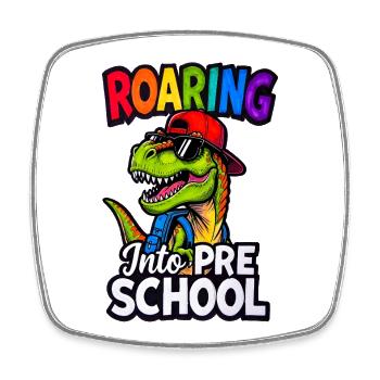 Brüllen in den Vorschul-Dinosaurier zurück zur Schule - Viereckiger Kühlschrankmagnet - Weiß - Vorne