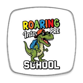 Brüllen in den Vorschul-Dinosaurier zurück zur Schule - Viereckiger Kühlschrankmagnet - Weiß - Vorne