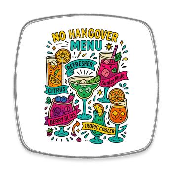 No Hangover Menu, Mocktail Card - Square fridge magnet - white - Front