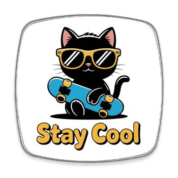 Skater Cat Stay Cool - Square fridge magnet - white - Front