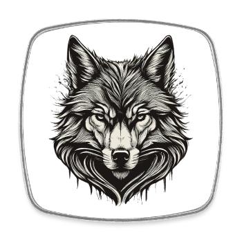 Tête de loup encre gravée - Magnet carré - blanc - Devant