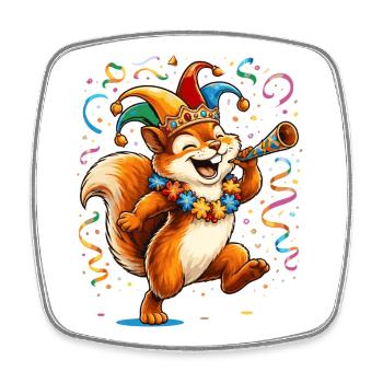 Écureuil de carnaval – Motif coloré de carnaval - Magnet carré - blanc - Devant