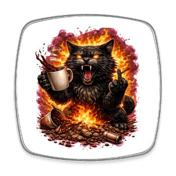 Fire Cat Coffee Defiance - Square fridge magnet - white - Front