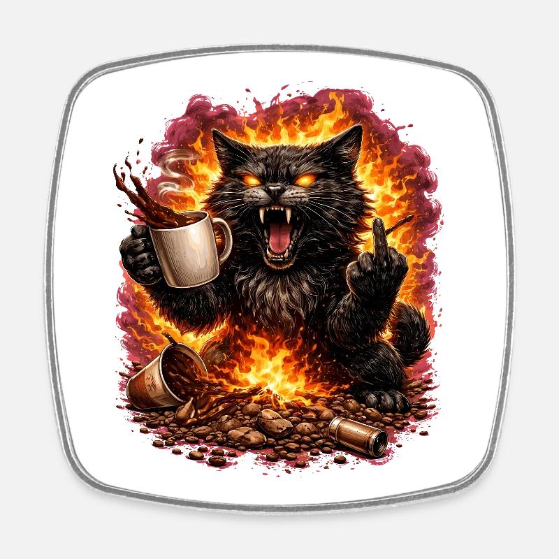 Fire Cat Coffee Defiance - Magnet carré - blanc