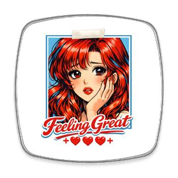 Retro Anime Girl Feeling Great Red Hair Aesthetic - Viereckiger Kühlschrankmagnet - Weiß - Vorne