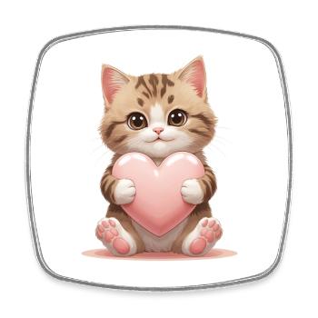 Cuddly kitten with heart - Square fridge magnet - white - Front