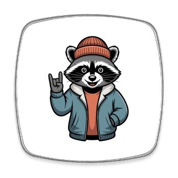Rocker Raccoon - Square fridge magnet - white - Front