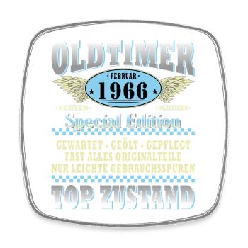 60th Birthday Classic Car February 1966 Volume 66 - Square fridge magnet - white - Front
