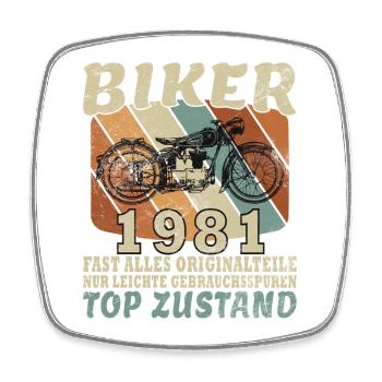 45th Birthday Vintage 1981 Motorcyclist Biker - Square fridge magnet - white - Front