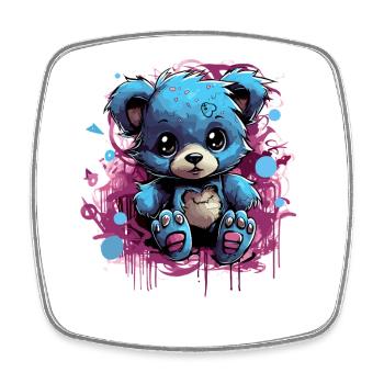 Blue Cuddly Bear Graffiti Pop - Square fridge magnet - white - Front
