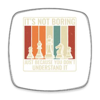 Chess is not boring – Retro Strategy Desi - Square fridge magnet - white - Front