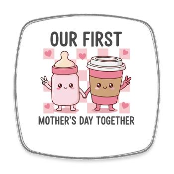 Unser erster Muttertag – Kawaii Baby & Kaffee - Viereckiger Kühlschrankmagnet - Weiß - Vorne