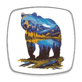 Wander Bear Mountains Lake Retro Nature Design - Square fridge magnet - white - Front