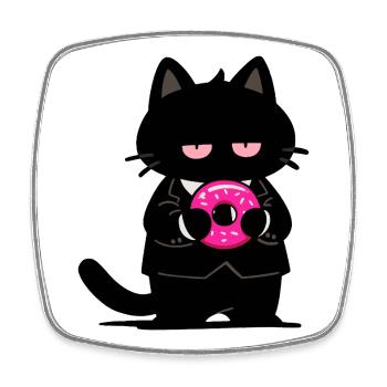 Schwarze Katze mit rosa Donut - Viereckiger Kühlschrankmagnet - Weiß - Vorne