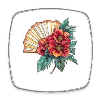 Hibiscus fans in oriental style - Square fridge magnet - white - Front