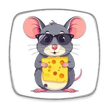 coole Käse Maus mit Sonnenbrille - Viereckiger Kühlschrankmagnet - Weiß - Vorne