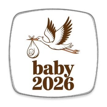 Baby 2026 Storch Geburt Verkündung - Viereckiger Kühlschrankmagnet - Weiß - Vorne