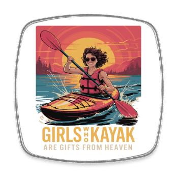 Girls Who Kayak Heaven Gift Design - Square fridge magnet - white - Front