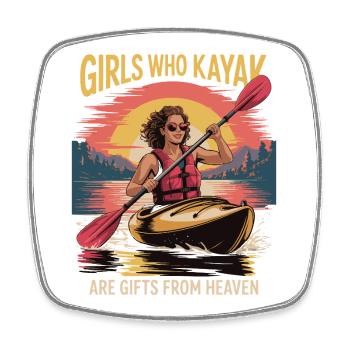 Girls Who Kayak Heaven Gift Design - Square fridge magnet - white - Front