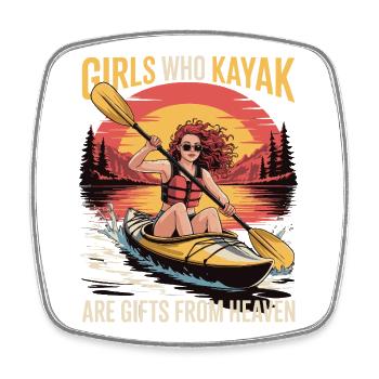 Girls Who Kayak Heaven Gift Design - Square fridge magnet - white - Front