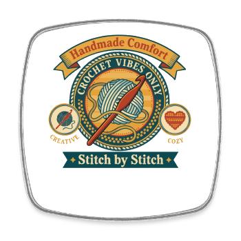 Vibrades au crochet réconfortant faits main Stitch By - Magnet carré - blanc - Devant