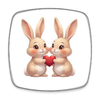 Joie du Cœur de Jumeaux Lapins - Magnet carré - blanc - Devant