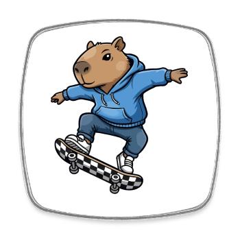 Capybara Skateboard - Magnet carré - blanc - Devant