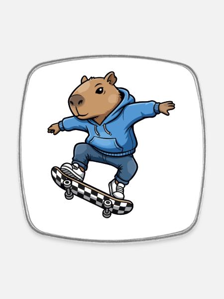 Capybara Skateboard - Square fridge magnet - white
