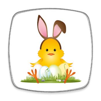 Petit poussin de Pâques mignon avec des oreilles de lapin et des œufs de Pâques - Magnet carré - blanc - Devant