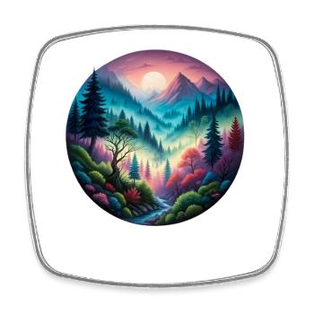 Farbige Waldlandschaft im Abendlicht gemalt Natur - Viereckiger Kühlschrankmagnet - Weiß - Vorne