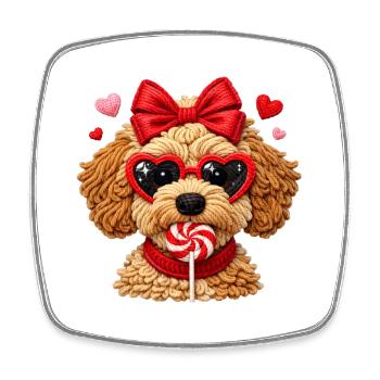 Süßer Liebeshund Mit Herzbrille Und Lolli - Viereckiger Kühlschrankmagnet - Weiß - Vorne