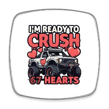 Monster Truck écrasant 67 cœurs Valentine - Magnet carré - blanc - Devant