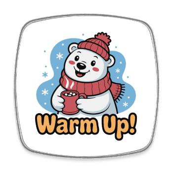 Warm Up Polar Bear Cozy - Viereckiger Kühlschrankmagnet - Weiß - Vorne