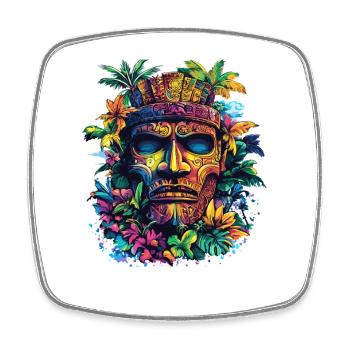 Tiki Tropical Mask Couleurs néon - Magnet carré - blanc - Devant
