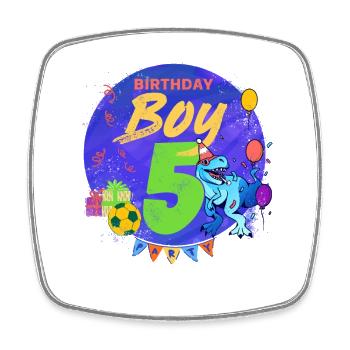 Happy Birthday Boy 5 Dinosaurier Vintage Design - Viereckiger Kühlschrankmagnet - Weiß - Vorne