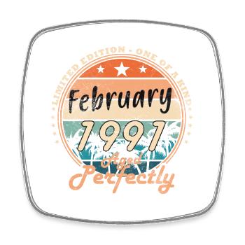 February 1991 - Jubilee 1991 Vintage February 1991 - Square fridge magnet - white - Front