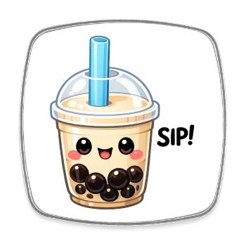 Tasse de thé au lait Kawaii Boba - Magnet carré - blanc - Devant