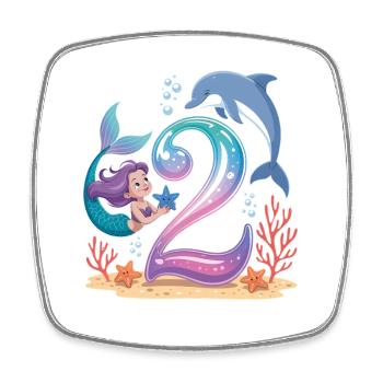 Sirène 2e anniversaire 2 ans - Magnet carré - blanc - Devant