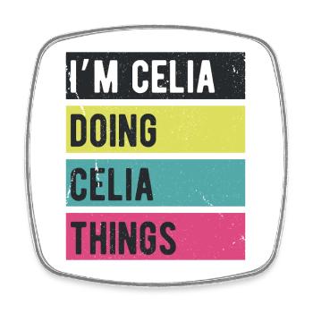 Ich bin Celia und mache Celia-Dinge in Retro-Farben - Viereckiger Kühlschrankmagnet - Weiß - Vorne