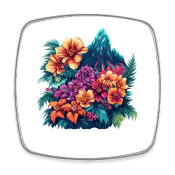 Tropical Blossoms and Mountain Landscape - Square fridge magnet - white - Front