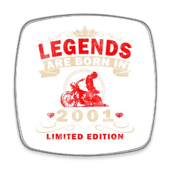 25th Birthday Vintage 2001 Motorcyclist Biker - Square fridge magnet - white - Front
