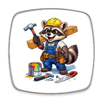 Construction Raccoon in workshop look - Square fridge magnet - white - Front