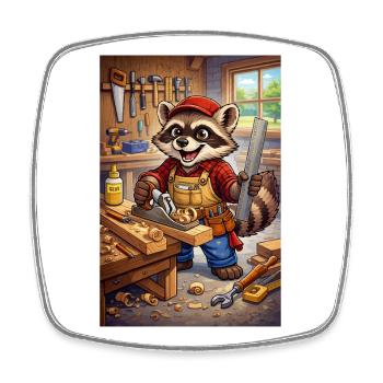 Waschbär Holzhandwerker - Viereckiger Kühlschrankmagnet - Weiß - Vorne