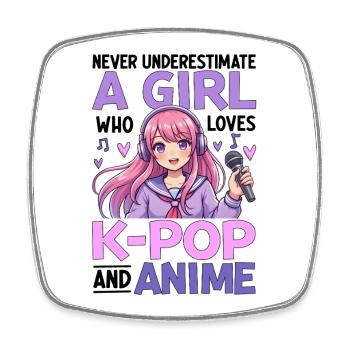 Never Underestimate Girl Who Loves K Pop And Anime - Viereckiger Kühlschrankmagnet - Weiß - Vorne