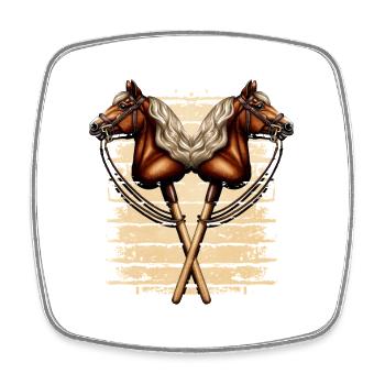 Crossing Horse Heads Hobby Horsing - Square fridge magnet - white - Front