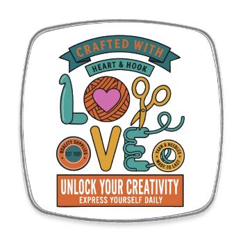 Crochet réalisé avec amour de cœur et de crochet - Magnet carré - blanc - Devant