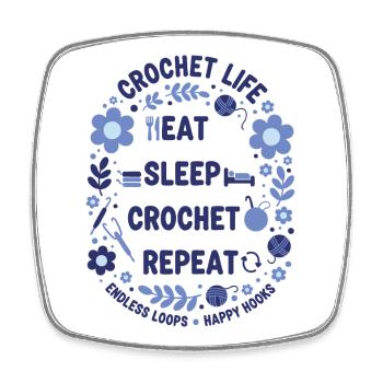 La vie au crochet Mange Sommeil Crochet Répète Happy Hooks - Magnet carré - blanc - Devant