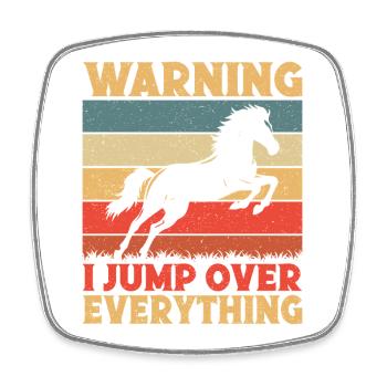 Hobby Horse Rider Warning Jump Over Everything - Viereckiger Kühlschrankmagnet - Weiß - Vorne